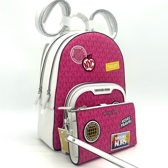 Michael Kors Md Embellished Zip Pocket Backpack & Double Zip Wallet Dragonfruit - Picture 3 of 14